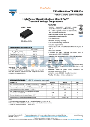 TPSMP10 datasheet - High Power Density Surface Mount PAR Transient Voltage Suppressors