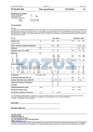 TFS70H33_05 datasheet - Filter specification