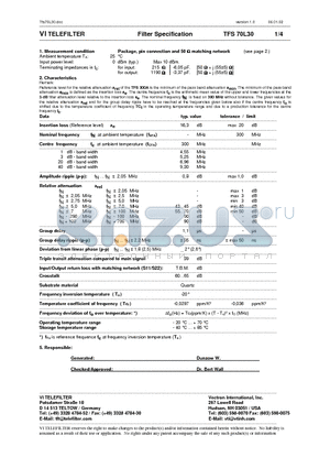 TFS70L30 datasheet - Filter Specification