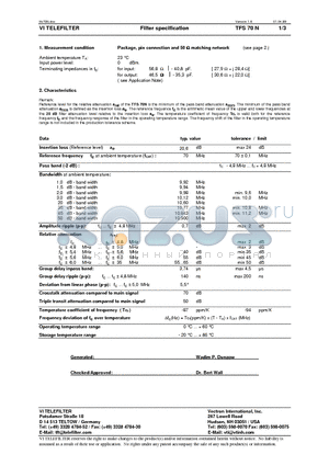 TFS70N datasheet - Filter specification