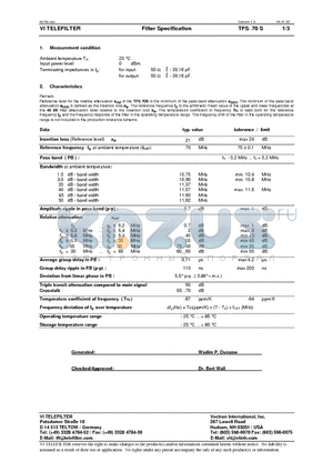 TFS70S datasheet - Filter Specification