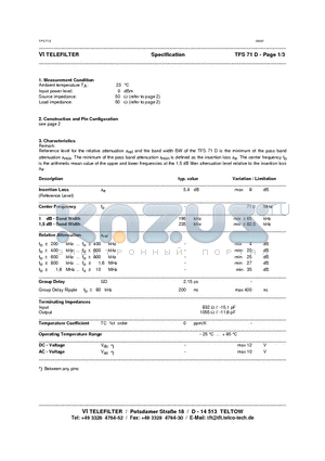 TFS71D datasheet - Specification