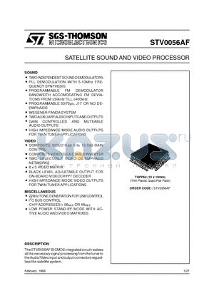 STV0056AF datasheet - SATELLITE SOUND AND VIDEO PROCESSOR