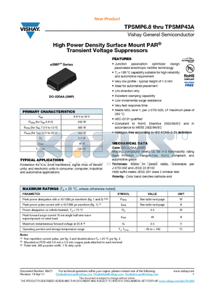 TPSMP20A datasheet - High Power Density Surface Mount PAR Transient Voltage Suppressors