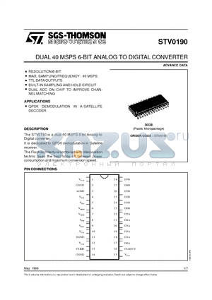 STV0190 datasheet - DUAL 40 MSPS 6-BIT ANALOG TO DIGITAL CONVERTER