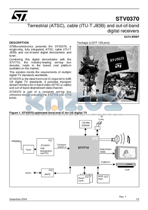 STV0370 datasheet - Terrestrial (ATSC), cable (ITU-T J83B) and out-of-band digital receivers