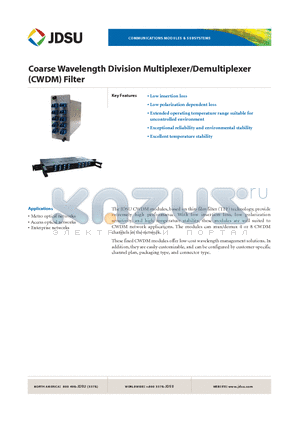 WDM-CAD08000 datasheet - Coarse Wavelength Division Multiplexer/Demultiplexer (CWDM) Filter