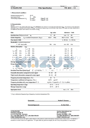 TFS80D datasheet - Filter Specification