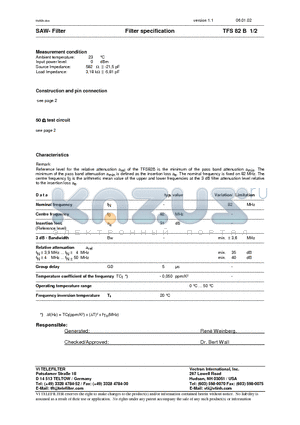 TFS82B datasheet - Filter specification