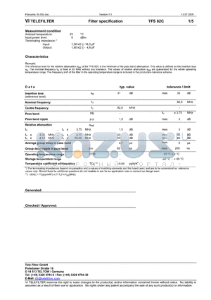 TFS82C datasheet - VI TELEFILTER