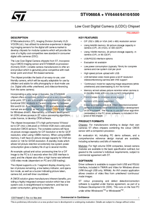 STV0680A-002 datasheet - Low Cost Digital Camera (LCDC) Chipset