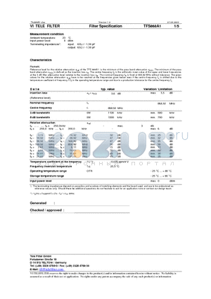 TFS868A1 datasheet - Filter Specification