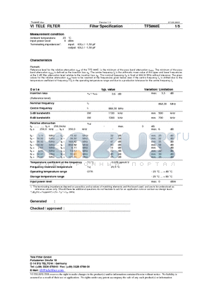 TFS868E datasheet - Filter Specification