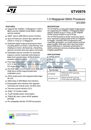 STV0976 datasheet - 1.0 Megapixel SMIA Processor