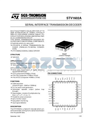 STV1602A datasheet - SERIAL INTERFACE TRANSMISSION DECODER