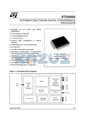 STV2050A datasheet - AUTOMATIC MULTISCAN DIGITAL CONVERGENCE PROCESSOR