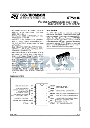 STV2145 datasheet - I2C BUS CONTROLLED EAST-WEST AND VERTICAL INTERFACE