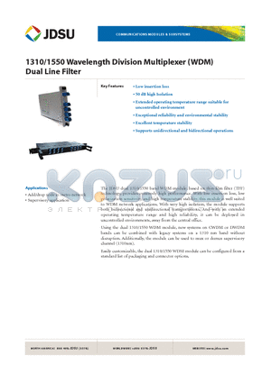 WDM-D13150013 datasheet - 1310/1550 Wavelength Division Multiplexer (WDM) Dual Line Filter