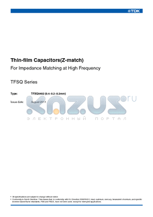 TFSQ0402 datasheet - Thin-film Capacitors(Z-match)