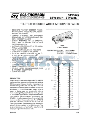 STV5345 datasheet - TELETEXT DECODER WITH 8 INTEGRATED PAGES