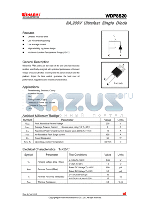 WDP8S20 datasheet - 8A,200V Ultrafast Single Diode