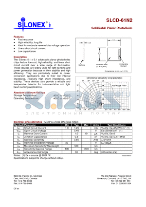 SLCD-61N2 datasheet - Solderable Planar Photodiode