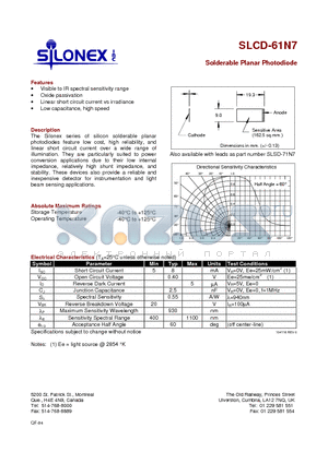 SLCD-61N7 datasheet - Solderable Planar Photodiode