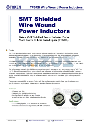 TPSR105B-120M datasheet - TPSRB Wire-Wound Power Inductors