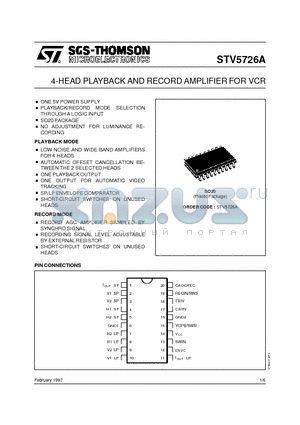 STV5726A datasheet - 2-HEAD PLAYBACK AND RECORD AMPLIFIER FOR VCR