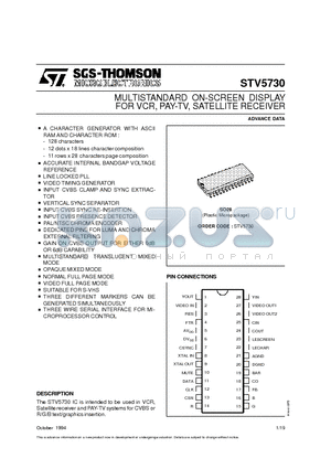 STV5730 datasheet - MULTISTANDARD ON-SCREEN DISPLAY FOR VCR, PAY-TV, SATELLITE RECEIVER