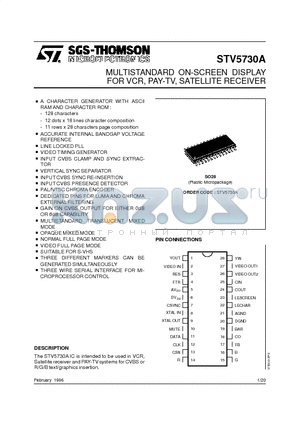 STV5730A datasheet - MULTISTANDARD ON-SCREEN DISPLAY FOR VCR, PAY-TV, SATELLITE RECEIVER