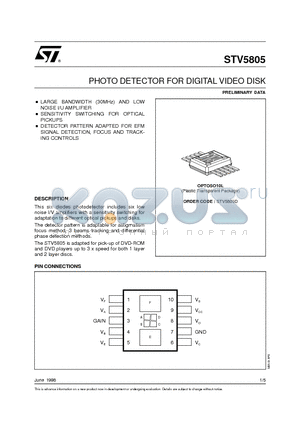 STV5805 datasheet - PHOTO DETECTOR FOR DIGITAL VIDEO DISK