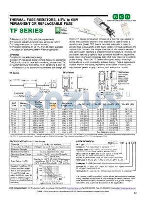 TFV3110C-1001 datasheet - THERMAL FUSE RESISTORS, 1/2W to 60W PERMANENT OR REPLACEABLE FUSE