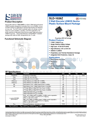 SLD-1026Z datasheet - 3 Watt Discrete LDMOS Device Plastic Surface Mount Package