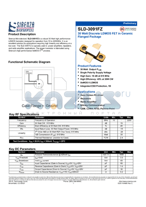 SLD-3091FZ datasheet - 30 Watt Discrete LDMOS FET in Ceramic Flanged Package