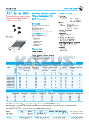 WE0805ML180L datasheet - Multilayer Ceramic Transient Voltage Suppressors for ESD Protection