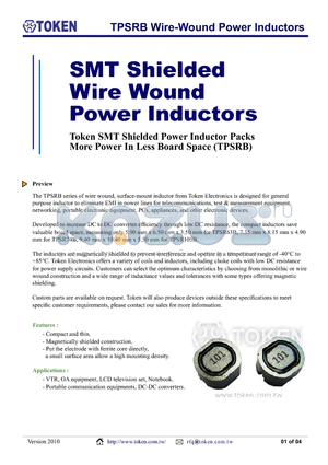 TPSR63B datasheet - TPSRB Wire-Wound Power Inductors