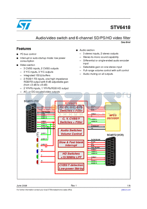 STV6418AH datasheet - Audio/video switch and 6-channel SD/PS/HD video filter