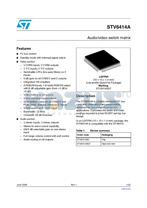 STV6414A datasheet - Audio/video switch matrix