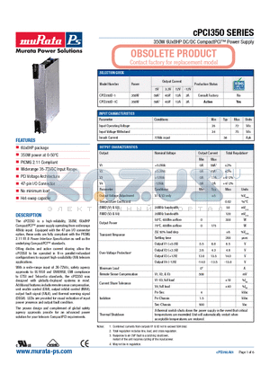 TPS_CPCI350DC datasheet - 350W 6Ux8HP DC/DC CompactPCI Power Supply