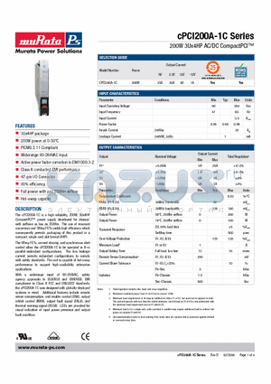 TPS_CPCI200A-1 datasheet - 200W 3Ux4HP AC/DC CompactPCI