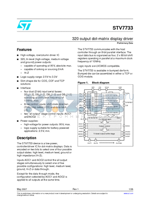 STV7733 datasheet - 320 output dot-matrix display driver