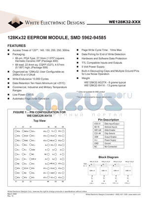 WE128K32N-250G2TQ datasheet - 128Kx32 EEPROM MODULE, SMD 5962-94585