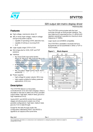STV7733/WPB3 datasheet - 320 output dot-matrix display driver