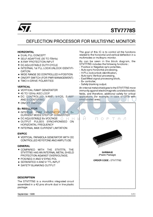 STV7778S datasheet - DEFLECTION PROCESSOR FOR MULTISYNC MONITOR