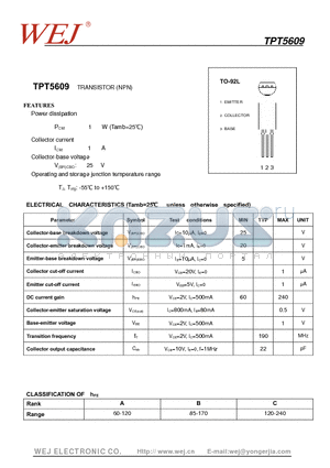 TPT5609 datasheet - TRANSISTOR (NPN)