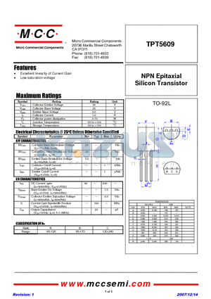 TPT5609 datasheet - NPN Epitaxial Silicon Transistor