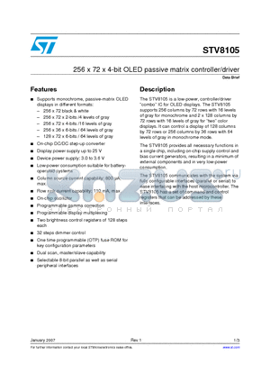 STV8105/WPB datasheet - 256 x 72 x 4-bit OLED passive matrix controller/driver