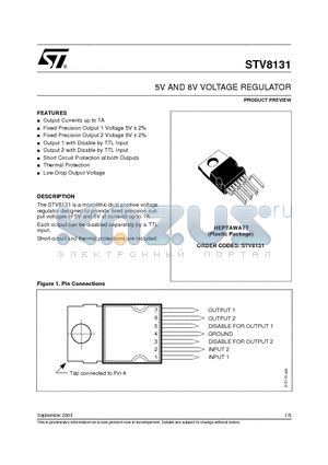 STV8131 datasheet - 5V AND 8V VOLTAGE REGULATOR