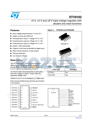 STV8162D datasheet - 5 V, 5 V and 8 V triple voltage regulator with disable and reset functions